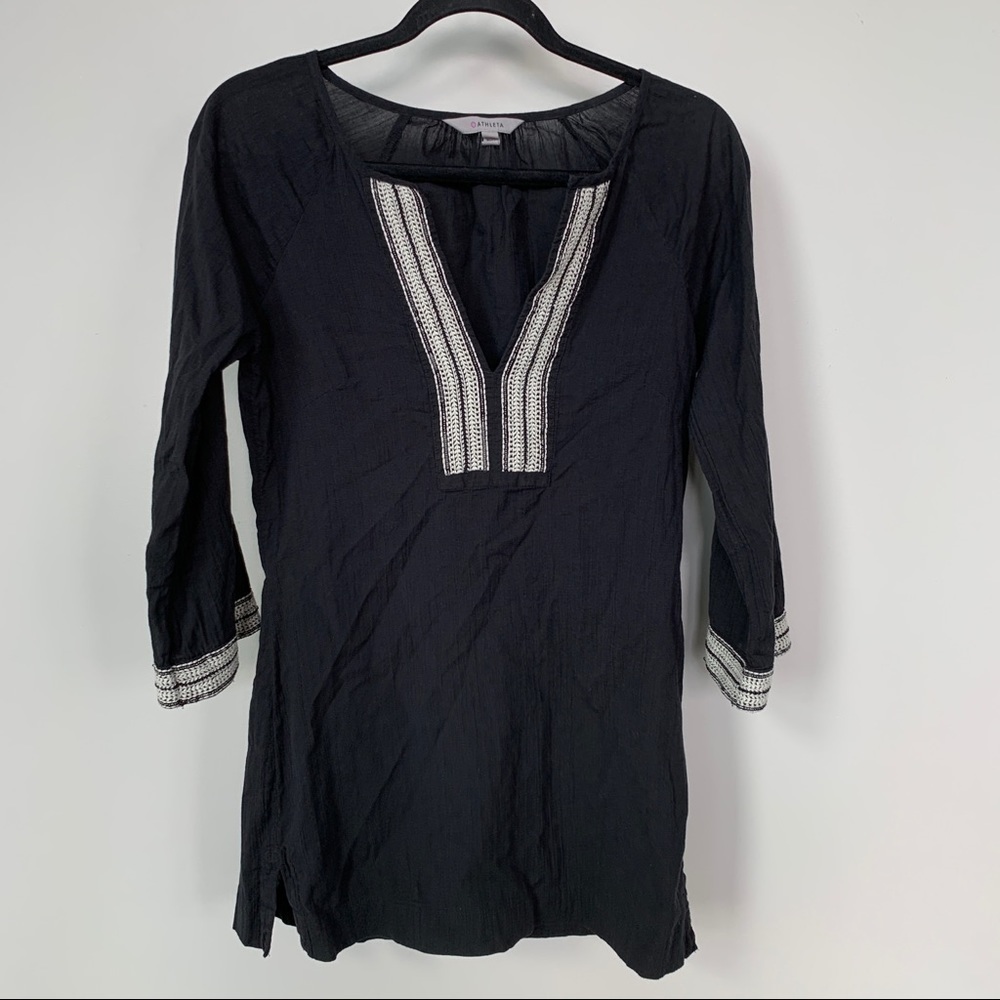 Athleta 100% Cotton‎ Black Tunic Style Top w/Embroidery Size XXS